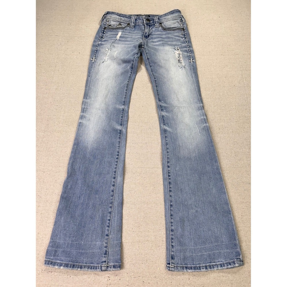 Affliction Women's 25 Black Premium Jade Distressed Bootcut Jeans Light Wash